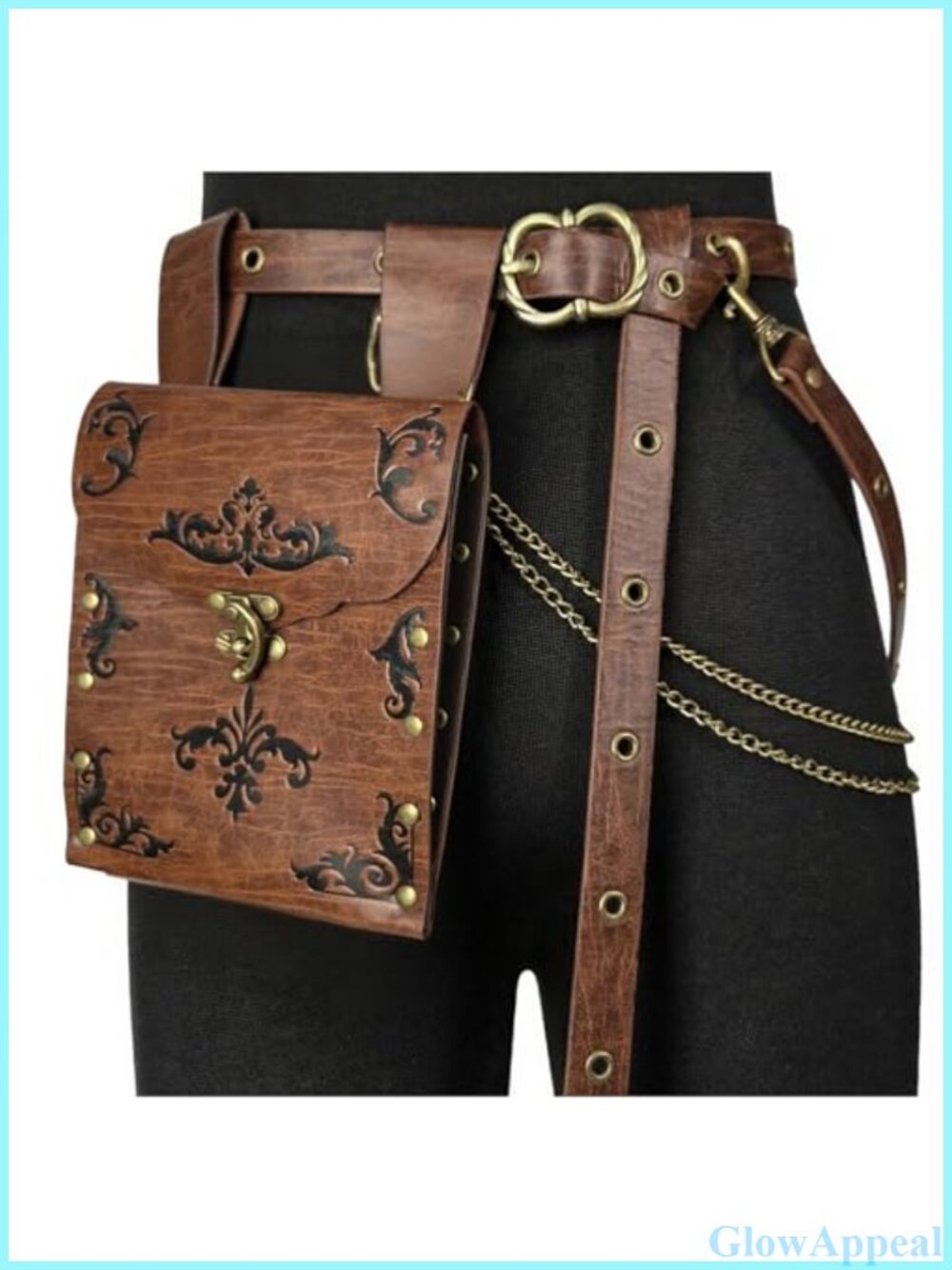 Medieval Vintage Faux Leather Belt with Detachable Chains & Pouch